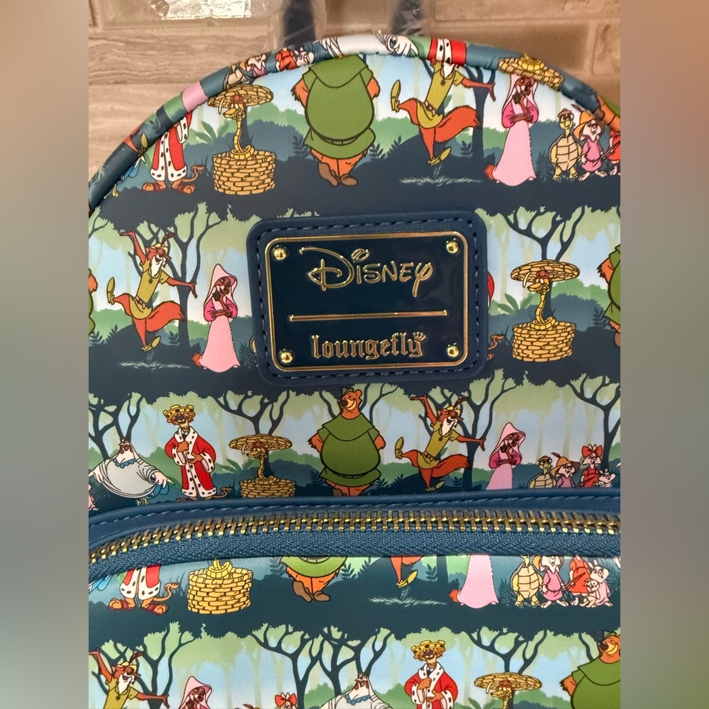 LOUNGEFLY Disney ROBIN HOOD Sherwood All Over Print Mini Backpack 🆕🆕🆕🆕 - Picture 3 of 9